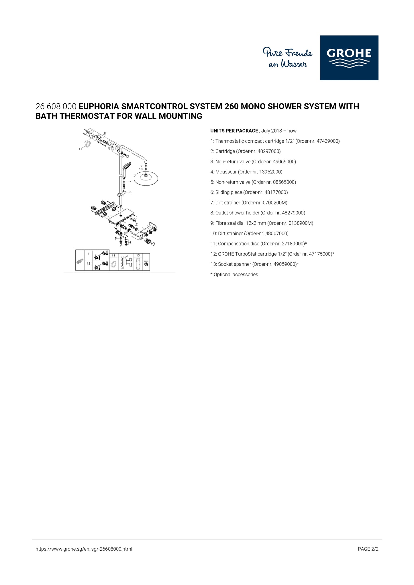Grohe Euphoria Smartcontrol 260 Rainshower System with Thermostatic Bath Mixer 26608000
