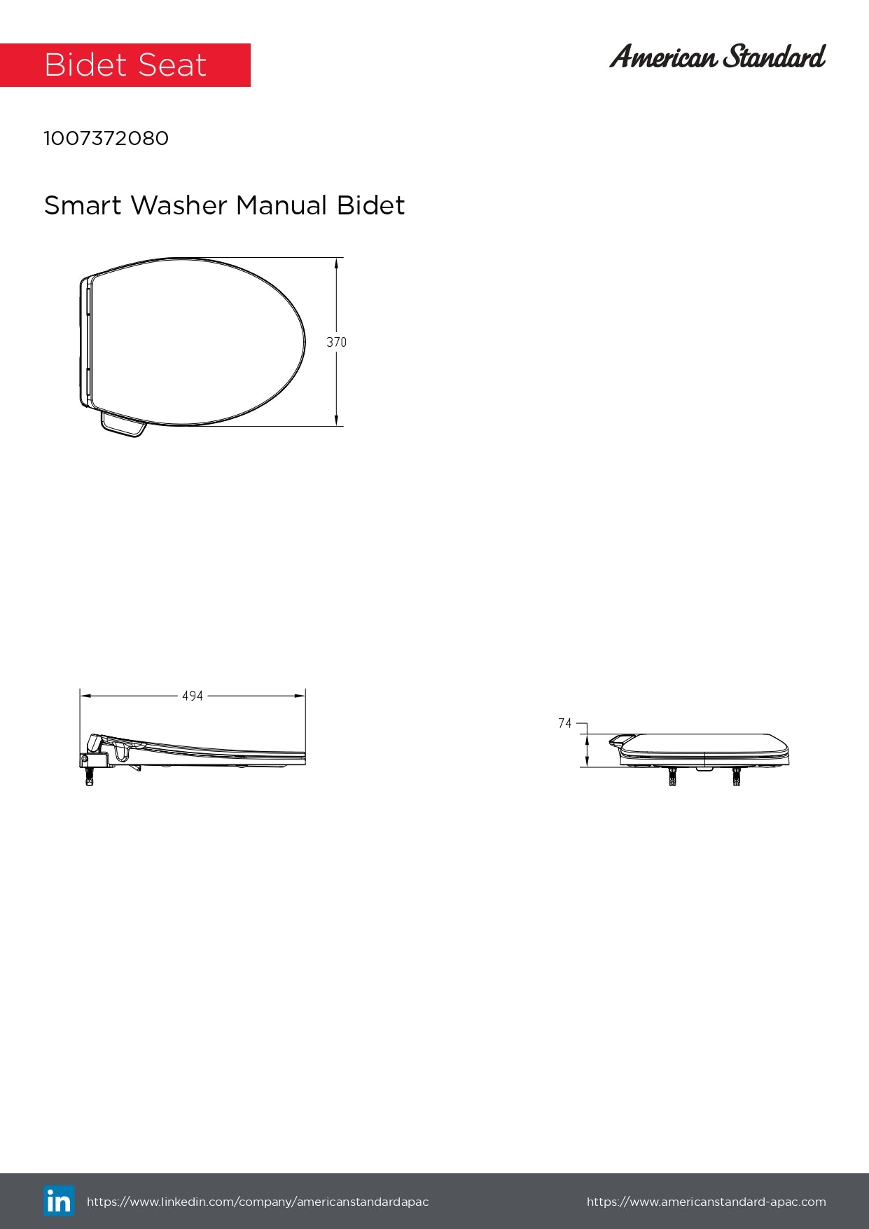 American Standard Smart Washer Manual Bidet Seat 1007372080