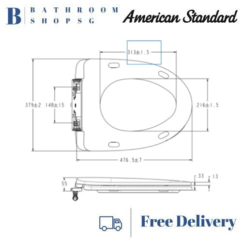 American Standard Slow Closing Seat and Cover For Neo Modern Close Coupled Toilet CL6156M-6D/62000NS-WT