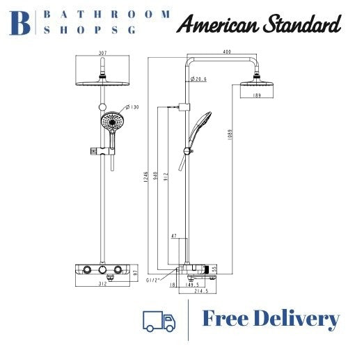 American Standard EasySET Exposed Auto Temperature Rainshower System FFAS4956-601440BF0 Matt Black
