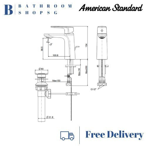American Standard Loven Basin Mixer With Pop-up Drain FFAS1M01-101500BC0