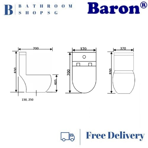 Baron W888 One Piece Wash Down Toilet Bowl with Urea Seat Cover