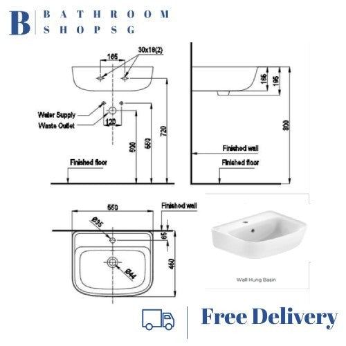 American Standard Loven Wall Hung Basin 450mm | CCAS0262