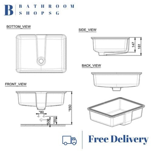 American Standard Flexio Thin Touch Square 600mm Undercounter Wash Basin CCASF513