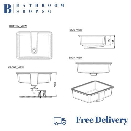 American Standard Flexio Thin Touch Square 500mm Undercounter Wash Basin CCASF514