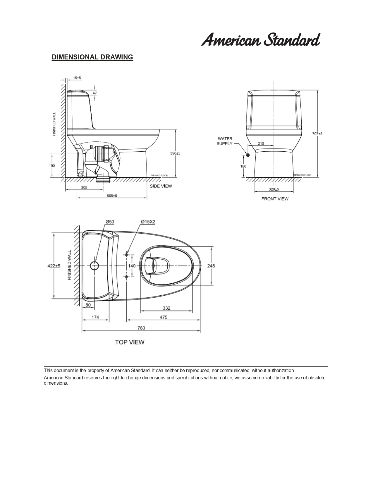 American Standard Milano One Piece Toilet Bowl with Seat Cover CL20415