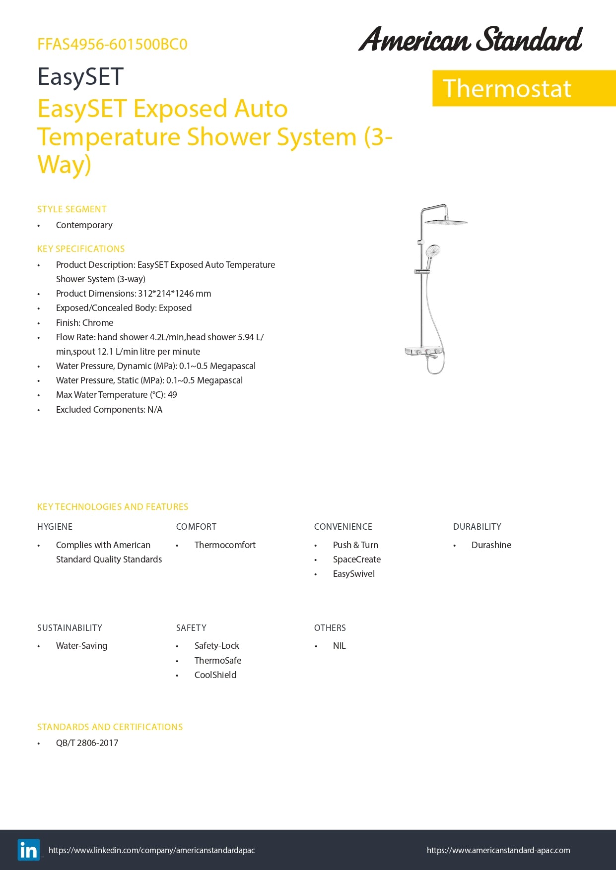 American Standard EasySET Exposed 3-Way Rainshower System FFAS4956