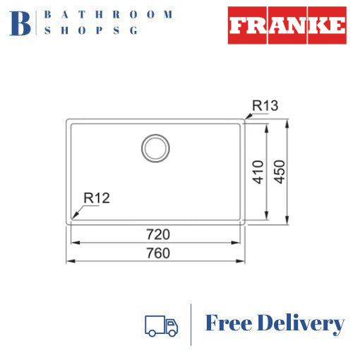 Franke BOX 210-72 Stainless Steel Undermount Single Bowl Kitchen Sink
