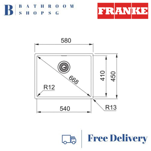 Franke BOX 210-54 Stainless Steel Under-mount Single Bowl Kitchen Sink