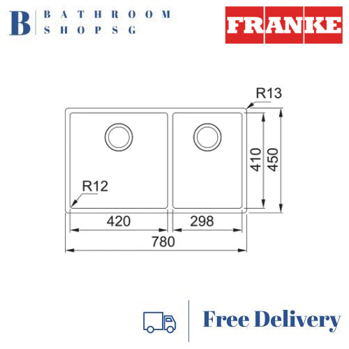 Franke BOX 220-74 Stainless Steel Undermount Double Bowl Kitchen Sink