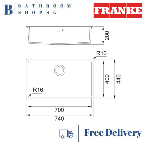 Franke Felix FEX 110-70 Stainless Steel Under-mount Single Bowl Kitchen Sink
