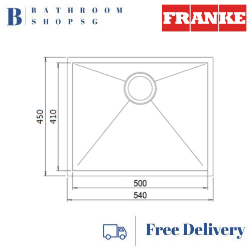 Franke Planar PZX 110-50 Stainless Steel Undermount Single Bowl Sink