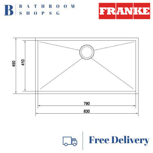 Franke Planar PZX 110-79 Stainless Steel Undermount Single Bowl Kitchen Sink
