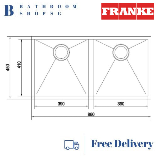 Franke Planar PZX 120-82 Stainless Steel Undermount Double Bowl Sink