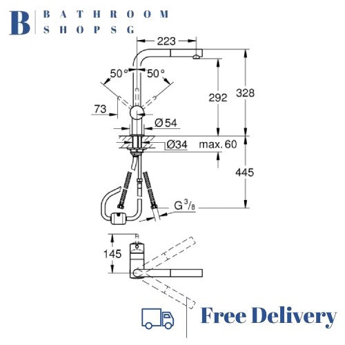 Grohe Minta L-Spout Single-Lever Sink Mixer 32168000 | Kitchen Faucet