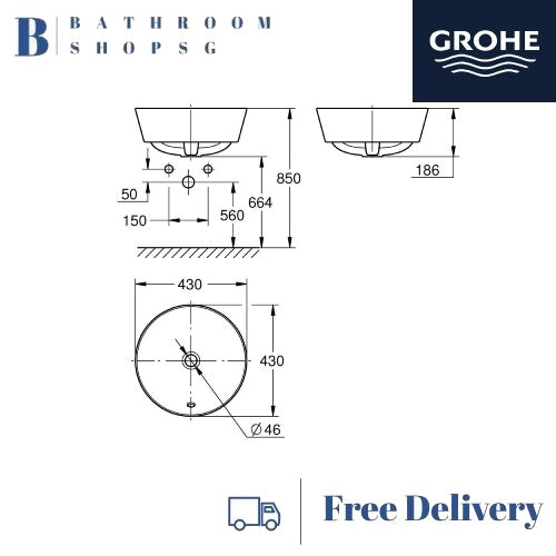 Grohe Eurocosmo Vessel Basin Round 100987SH00 with Eurostyle Single-lever basin mixer 23719003