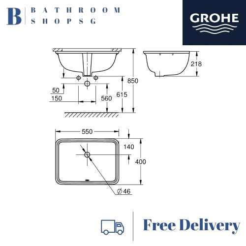 Grohe Euro Ceramic Undercounter Basin 101012SH00 Bundle with Grohe Eurosmart Basin Mixer 23923003