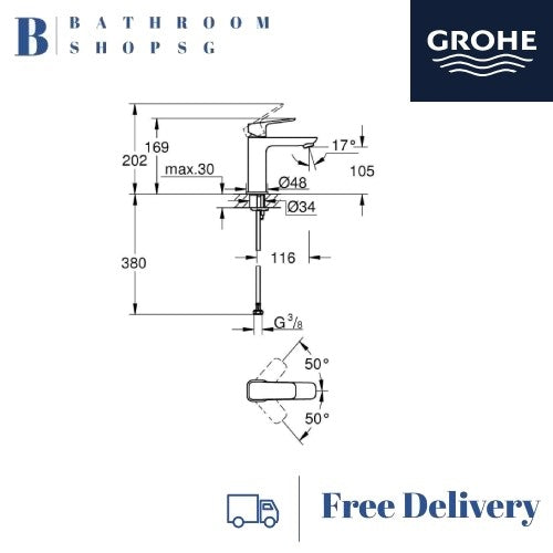 Grohe Bau Vessel Square Basin with Deck bundle Grohe Cubeo Basin Mixer 1017550000