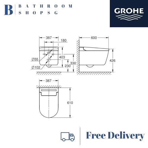 Grohe IGINA Wall hung Shower Toilet Bundle 102915SH00 with Remote Control and Automatic Flush Kit