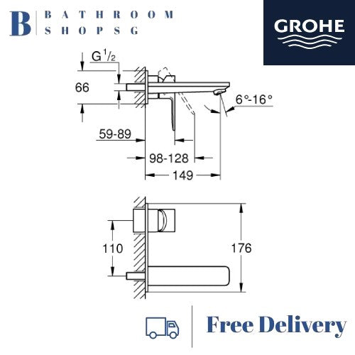 Grohe Lineare 2-Hole Single-Lever Conceal Basin Mixer | Grohe Wall Mount Basin Mixer 19409001