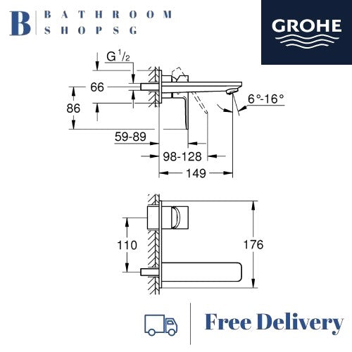 Grohe Lineare 2-hole basin mixer Trimset | Grohe Wall Mount Conceal Mixer 19409DC1