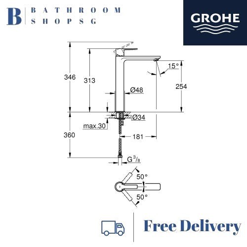 Grohe Lineare Vessel Basin mixer XL Size | Grohe Bathroom Faucet 23405001