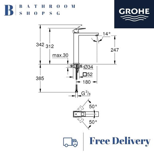 Grohe Eurocube Single-lever Vessel Basin Mixer XL-size | Grohe Bathroom Faucet 23406000