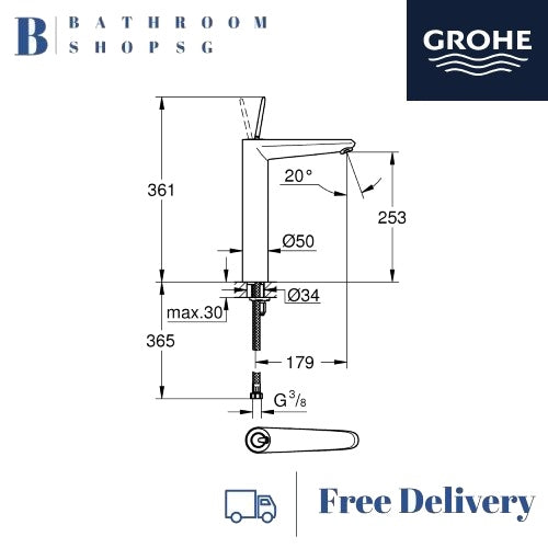 Grohe Eurodisc Joy Single Lever Basin Mixer XL-size | Grohe Bathroom Sink Faucet 23428000