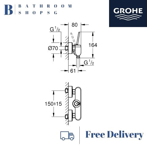 Grohe Eurodisc Joy Wall Mount Single-lever Exposed Shower Mixer 23430000 Chrome