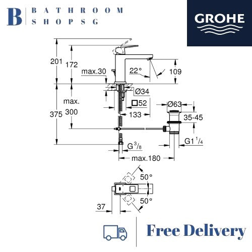 Grohe Eurocube Single-lever Basin Mixer M-size | Grohe Bathroom Faucet 23445000