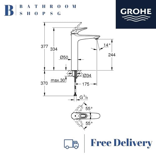 Grohe Eurostyle Single Lever Basin Mixer XL-size | Grohe Basin Faucet 23570003