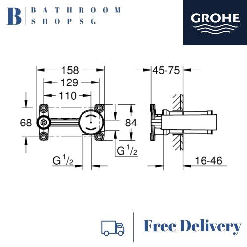 Grohe Rough-in Set Universal Concealed Body for 2-Hole Basin Mixer 23571000