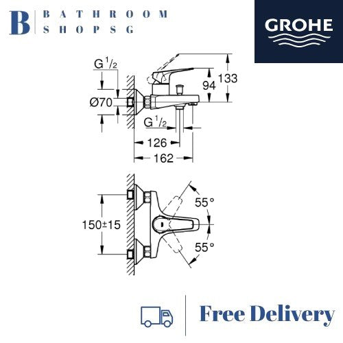 Grohe BauFlow Single-Lever Exposed Bath Mixer 23601000 | Wall Mount Bathroom Faucet