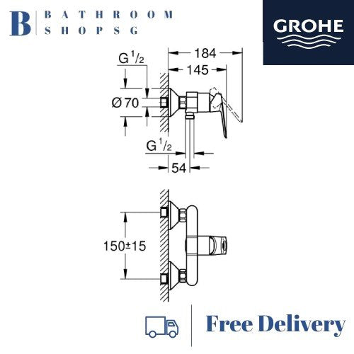 Grohe BauLoop Single-Lever Exposed Shower Mixer 23634000 | Bathroom Wall Mount Tap