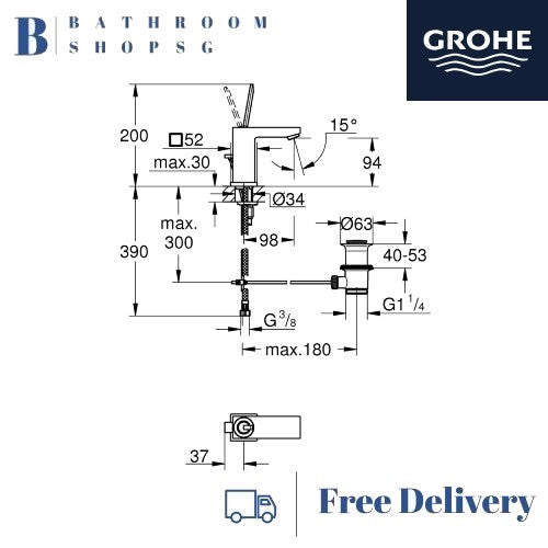 Grohe Eurocube Joy Single-lever Basin Mixer S-size | Grohe Bathroom Faucet 23654000