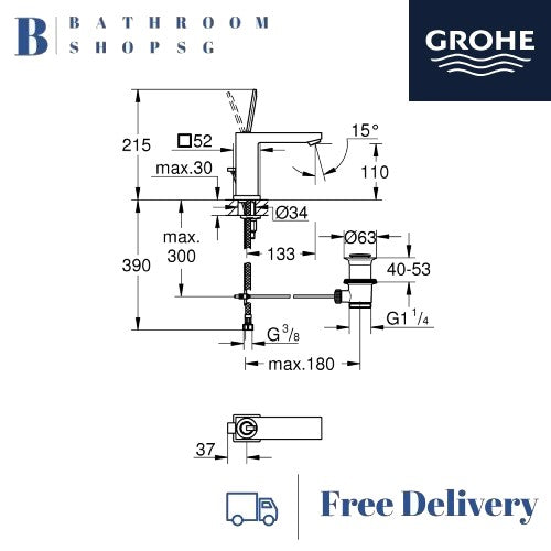 Grohe Eurocube Joy Single-lever Basin Mixer M-size | Grohe Bathroom Sink Tap 23657000