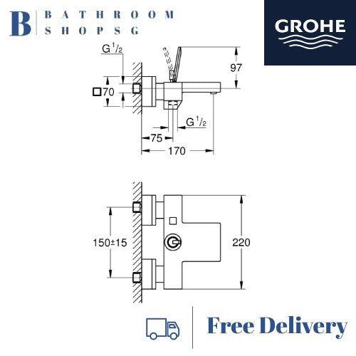 Grohe Eurocube Joy Single-lever Exposed Bath Mixer 23666000 | Wall Mount Bathroom Faucet