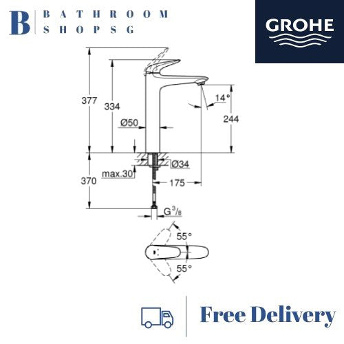 Grohe Eurocosmo Vessel Basin Round 100987SH00 with Eurostyle Single-lever basin mixer 23719003
