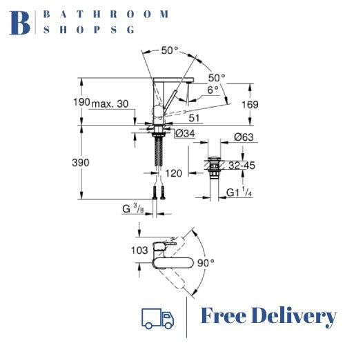Grohe Plus Single-Lever Basin Mixer with Push-open waste set 23872003