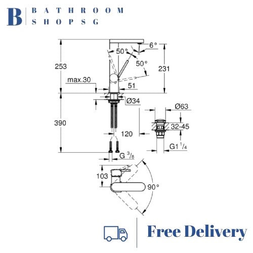 Grohe Plus Single-Lever Basin Mixer with Pop-up Waste set 23873003