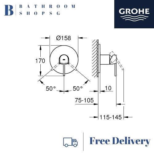 GROHE Plus Single-lever Conceal shower mixer Trimset 24059003