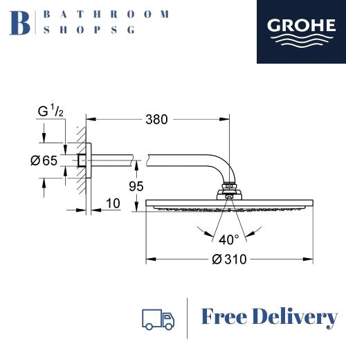 Grohe Rainshower Cosmopolitan 310 Head Shower Set 380 Mm, 1 Spray 26066DC0 | Grohe Overhead Shower