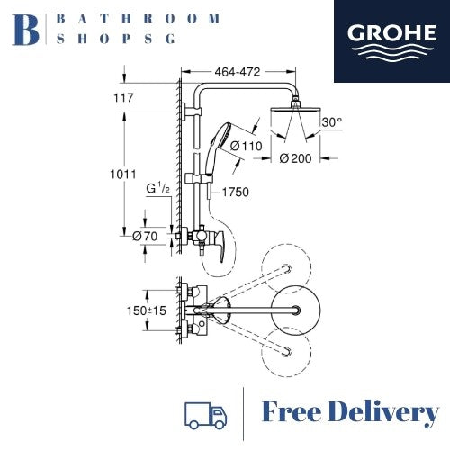 Grohe Tempesta 200 Rainshower system with Single-Lever Shower Mixer For Wall Mounting26244002
