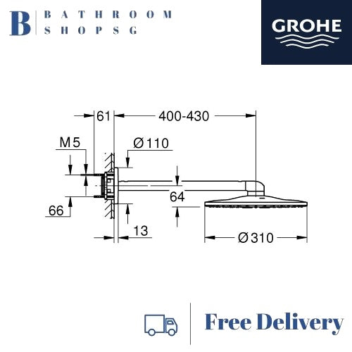 Grohe Rainshower SmartActive 310 Head shower set 430 mm, 2 sprays 26475000 | Grohe Overhead Shower