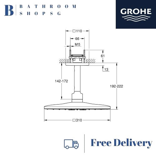 Grohe Rainshower Smartactive 310 Cube Head Shower Set Ceiling 142 mm 2 Sprays 26481000
