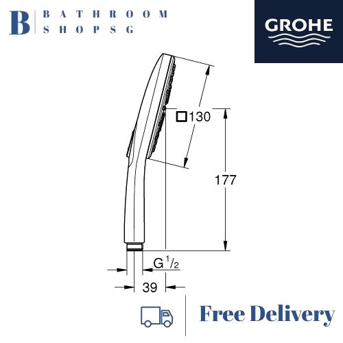 Grohe Rainshower Smartactive 130 Cube Hand Shower 3 Sprays 26551LS0 | Grohe Moon White Handshower
