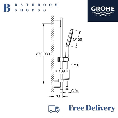 Grohe Rainshower Smartactive 150 Shower Rail Set 3 Sprays 26594000 | Grohe Sliding Rail Set