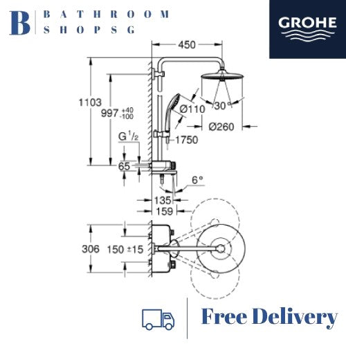 Grohe Euphoria Smartcontrol 260 Rainshower System with Thermostatic Bath Mixer 26608000