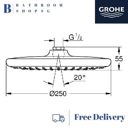 Grohe Tempesta 250 Rain Shower Head 26662000 | Overhead Ceiling Shower plate