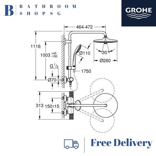 Grohe Euphoria 260 Shower System With Thermostatic Mixer 27296003 Rainshowe Set